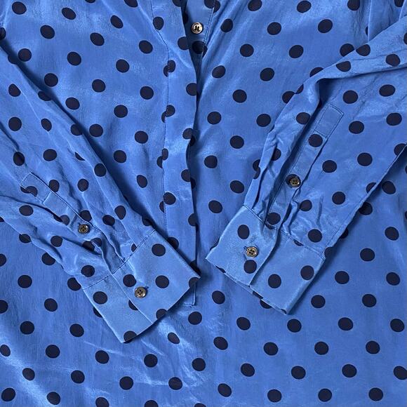 Joe Fresh Blue Polka Dot Silk Blouse Top Size M Business Casual Preppy - Picture 9 of 10
